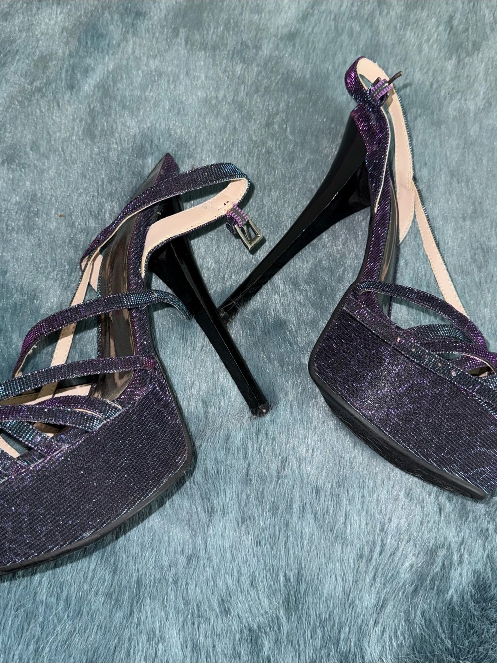 Chinese Laundry Iridescent Purple Glitter Platform Slingback Heels